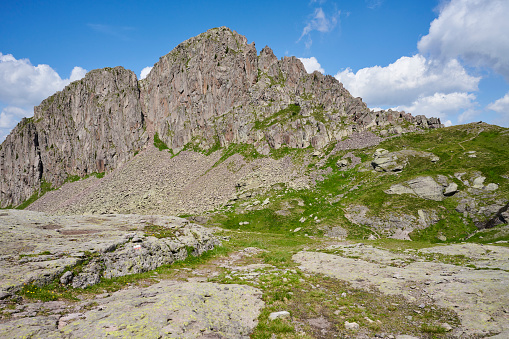 The rocky environment of the Translagorai trail while crossing the area known as Coston dei Slovaci. Trentino-Alto Adige. Italy.