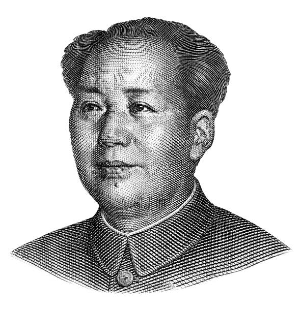 ritratto in bianco e nero di mao zedong dalle banconote in yuan cinesi - mao tse tung foto e immagini stock