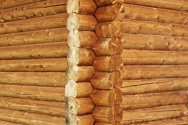 통나무집 코너 구조 - log log cabin wood knotted wood 뉴스 사진 이미지