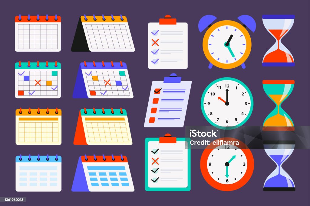 Time Concept Drawing With Flat Objects Stock Illustration - Download ...