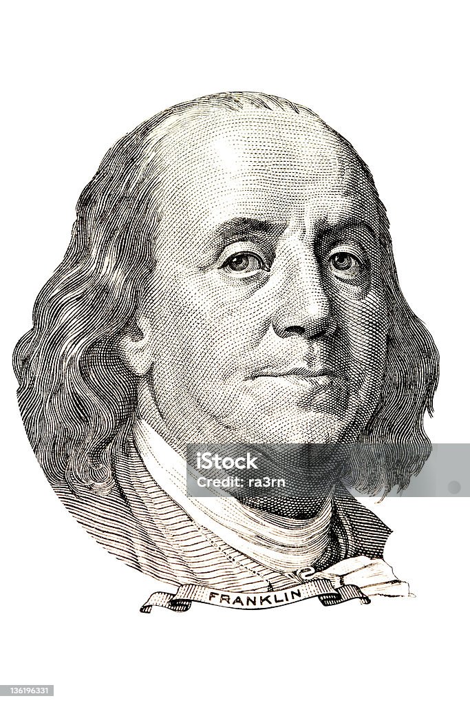 Benjamin Franklin portrait Portrait of Benjamin Franklin in front of the one hundred dollar bill Benjamin Franklin stock illustration