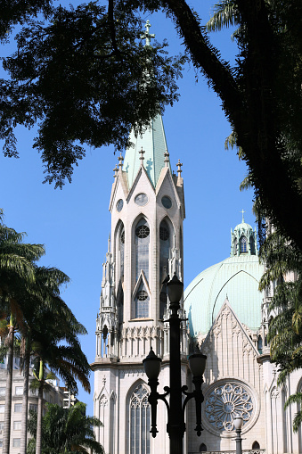 External details of the Metropolitan Cathedral of Sao Paulo or Se Cathedral, one of the five largest neo Gothic temples in the world. Brazil