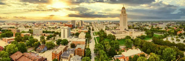 Photo of Aerial panorama of Lincoln, Nebraska at sunset