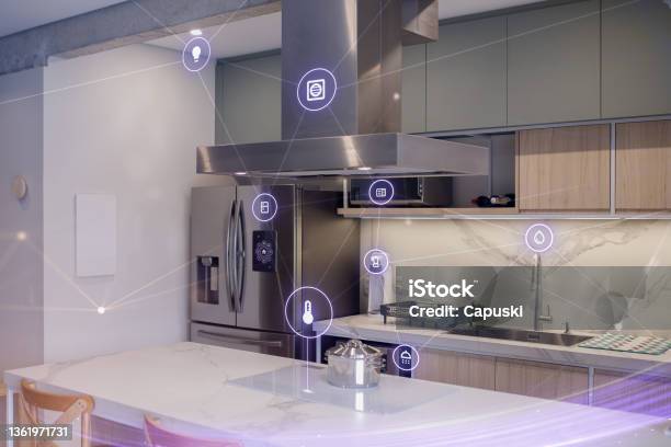 Smart Kitchen Concept Stock Photo - Download Image Now - Home Automation, Internet of Things, Appliance