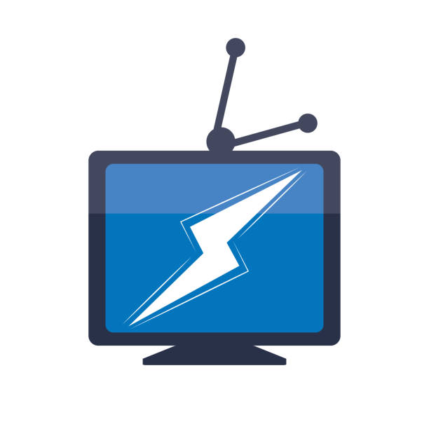 illustrations, cliparts, dessins animés et icônes de conception d’icônes de logo power tv. - television aerial flash