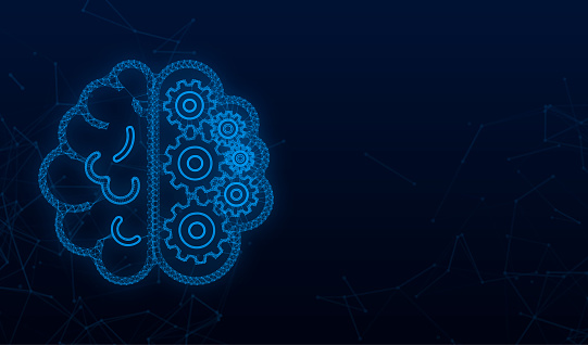 Brain. Digital brain in hand. Neural network. IQ testing. Brainstorm think idea. Vector illustration