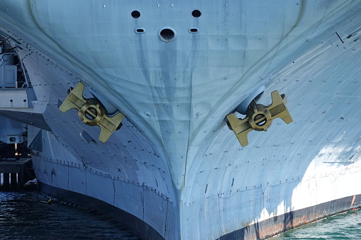 View of the Bow of an Aircraft Carrier in San Diego Harbor.