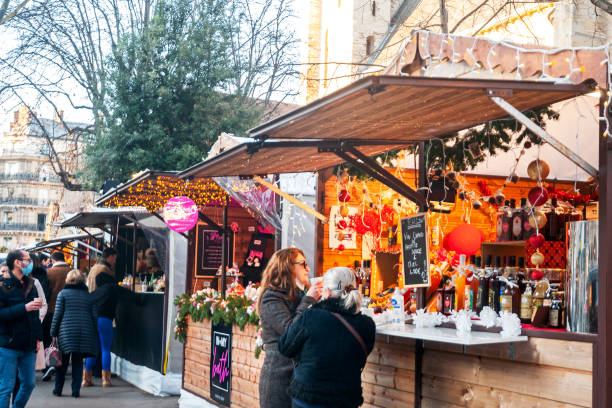 Chalet in Christmas market stock photo