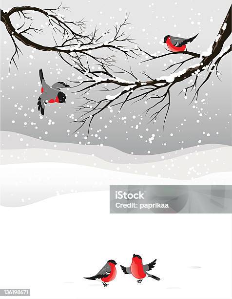 Winter Background With Birds Bullfinch Stock Illustration - Download Image Now - Branch - Plant Part, Winter, Animal Body Part