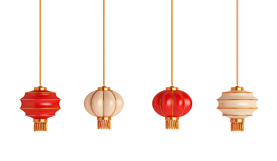 Set collection of various Chinese lantern isolated on white background, 3D illustration.