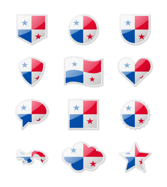 Panama - set of country flags in the form of stickers of various shapes. Panama - set of country flags in the form of stickers of various shapes. Vector illustration panamanian flag stock illustrations