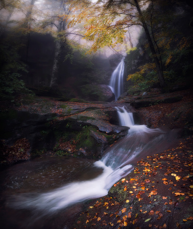Beautiful autumn waterfall.