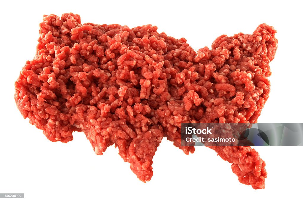 Fraîche hachée rez-de-chaussée () à partir de la viande de bœuf d'Amérique, isolé en forme - Photo de Aliment libre de droits