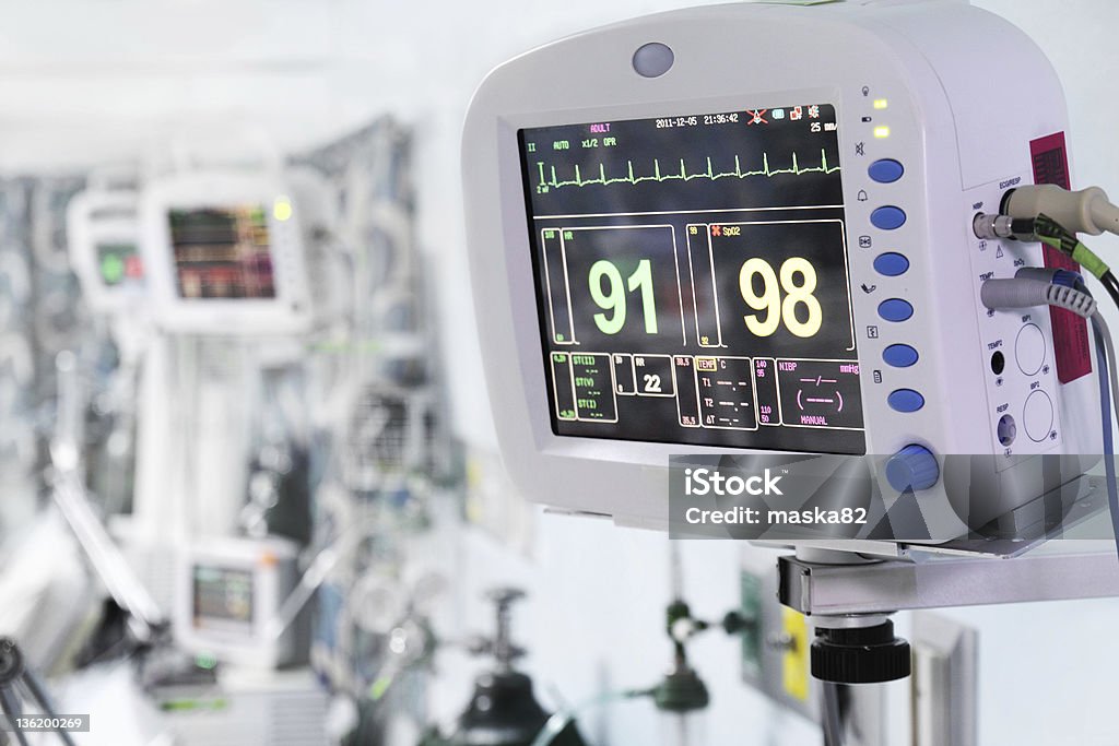 Medical monitors Picture of medical monitors inside the ICU Medical Equipment Stock Photo