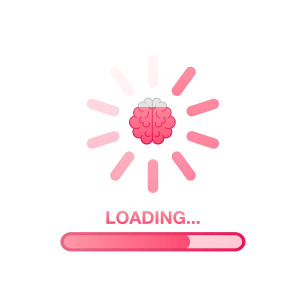 Brain, think loading concept with idea processed on a lightbulb bar. Vector stock illustration. Brain, think loading concept with idea processed on a lightbulb bar. Vector stock illustration thinking fast and slow stock illustrations