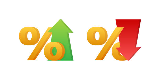 illustrazioni stock, clip art, cartoni animati e icone di tendenza di percentuale con freccia su e giù. banche, credito, tasso di interesse. illustrazione vettoriale. - 15796