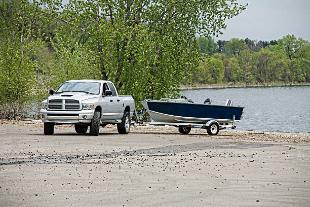 pickup truck with boat - båtramp bildbanksfoton och bilder