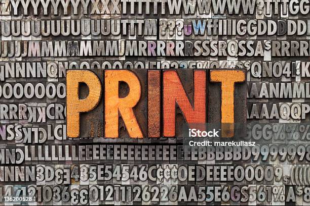 Print Word In Letterpress Type Stock Photo - Download Image Now - Printing Press, Old-fashioned, Antique