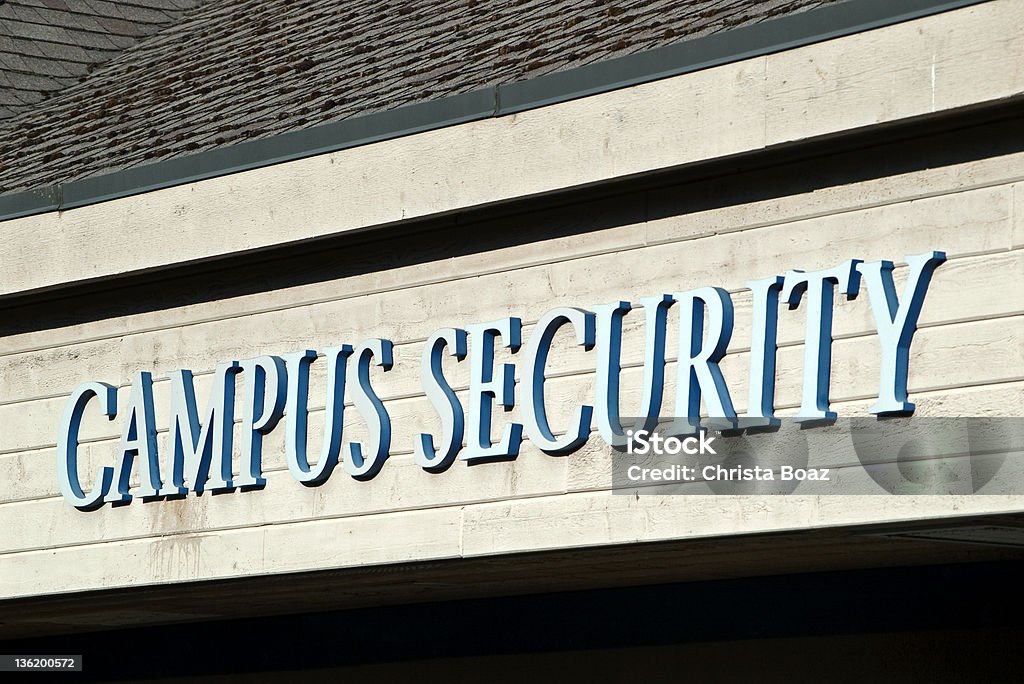 Campus Security Sign Detail of a building on a university campus Campus Stock Photo