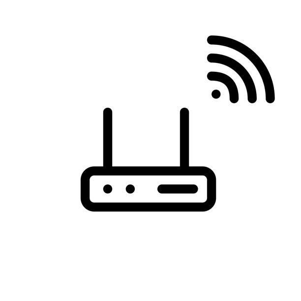 wifi-router-symbol. minimale line art pixel perfekt, bearbeitbares strichsymbol - modem stock-grafiken, -clipart, -cartoons und -symbole