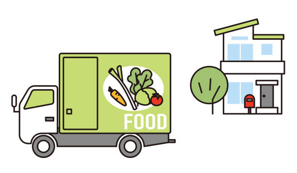 ilustraciones, imágenes clip art, dibujos animados e iconos de stock de conjunto de ilustración de la imagen del servicio de entrega de alimentos - meals on wheels illustrations