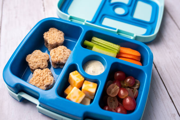 set di scatole bento per il pranzo scolastico per bambini - bento foto e immagini stock