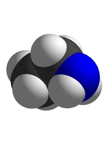 etilammina 3d spazio riempimento struttura molecolare isolata su fondo bianco chimica molecola atomo - hydrogen bonding foto e immagini stock