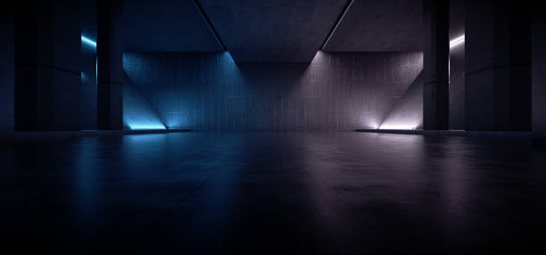 istock Advanced background High end scenario concrete wall 3D rendering booth Exhibition hall Dark technology 1362016139