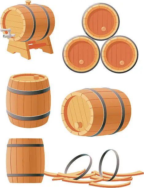 Vector illustration of Wooden barrels