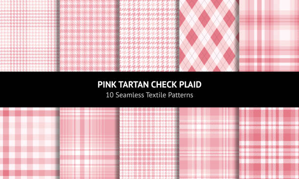 Plaid pattern set in coral pink and white for spring summer prints. Seamless light pastel gingham, tweed, houndstooth vector for flannel shirt, dress, jacket, coat, skirt, trousers, other textile. Plaid pattern set in coral pink and white for spring summer prints. Seamless light pastel gingham, tweed, houndstooth vector for flannel shirt, dress, jacket, coat, skirt, trousers, other textile. houndstooth check stock illustrations