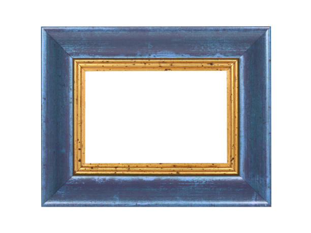 istock Wooden blue golden frame for paintings. Isolated on white 1362020351