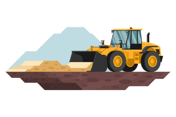 ilustrações de stock, clip art, desenhos animados e ícones de front loader in construction and mining work with heavy machinery 3d - coal crane transportation cargo container