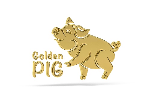 Golden 3d pig icon isolated on white background - 3d render