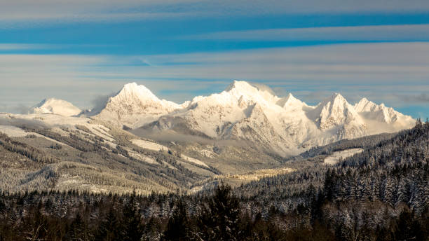 North Cascades after snow Very large dimension panorama of North Cascades after the last snowstorm of 2021 on the eve of New Year 2022 mt shuksan stock pictures, royalty-free photos & images