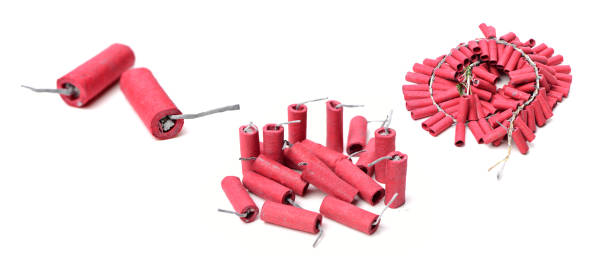Red Firecrackers Red Firecrackers on white background b1 bomber stock pictures, royalty-free photos & images