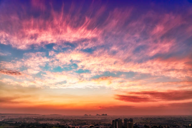 Blue orange and yellow sky with the cloud in twilight time at Thailand in year 2018.