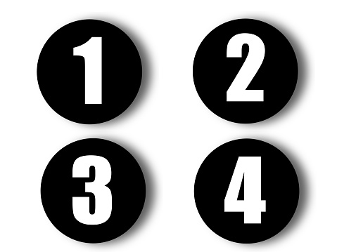 1234 numeric on 3d circle of black colour with white background space for text