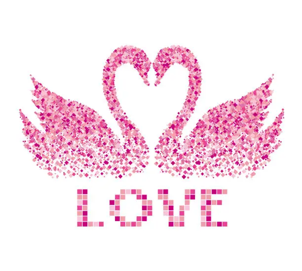 Vector illustration of Pink swan love