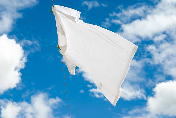 White T-Shirt White T-Shirt on a Clothesline drying photos stock pictures, royalty-free photos & images