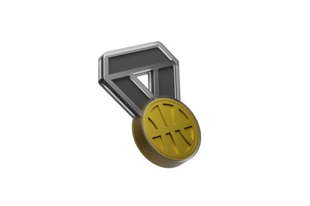 3D Isolated Shiny Gold Basketball Medal Competition Winner Championship Match Render Illustration on White Background