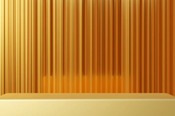 Abstract product presentation platform, podium stand on the shiny gold colored background