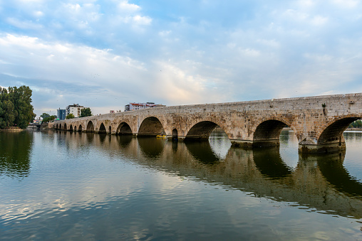 TASKOPRU in ADANA, TURKEY. Historical stone bridge on the Seyhan River. (English: Stone Bridge).