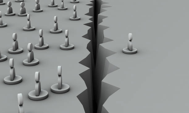 istock Geographical division due to deep cracks divided into left and right. A lonely individual who has separated from his family and community due to division. 3D rendering. 1362038482