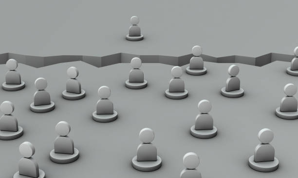 istock Geographical division due to deep cracks divided into front and back. A lonely individual who has separated from his family and community due to division. 3D rendering. 1362038493