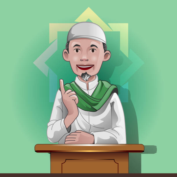 Ustadz on the pulpit vector illustration, an ustadz on the pulpit or stage giving a religious lecture. ulama stock illustrations