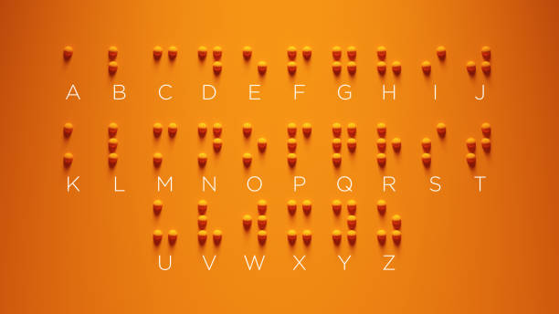 istock Braille Alphabet Guide A-Z Visually Impaired Writing System Symbol Formed out of Orange Spheres with Orange Background International Braille Day 4 January Communicate 1362048739