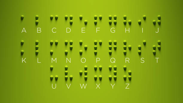 istock Braille Alphabet Guide A-Z Visually Impaired Writing System Symbol Formed out of Green Spheres with Green Background International Braille Day 4 January Communicate 1362048742