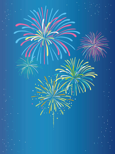 ilustraciones, imágenes clip art, dibujos animados e iconos de stock de ilustración de fuegos artificiales de color festivo. - pyrotechnics