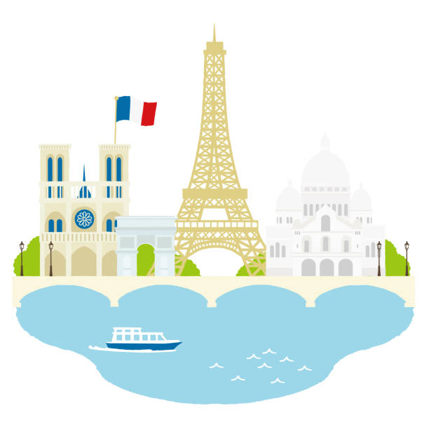 illustrazioni stock, clip art, cartoni animati e icone di tendenza di parigi, punti di riferimento di viaggio, illustrazione vettoriale dell'architettura della città - paris