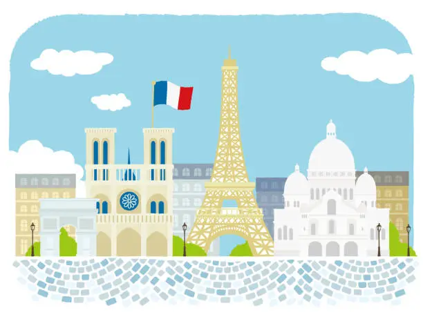 Vector illustration of Paris, travel landmarks, city architecture vector illustration